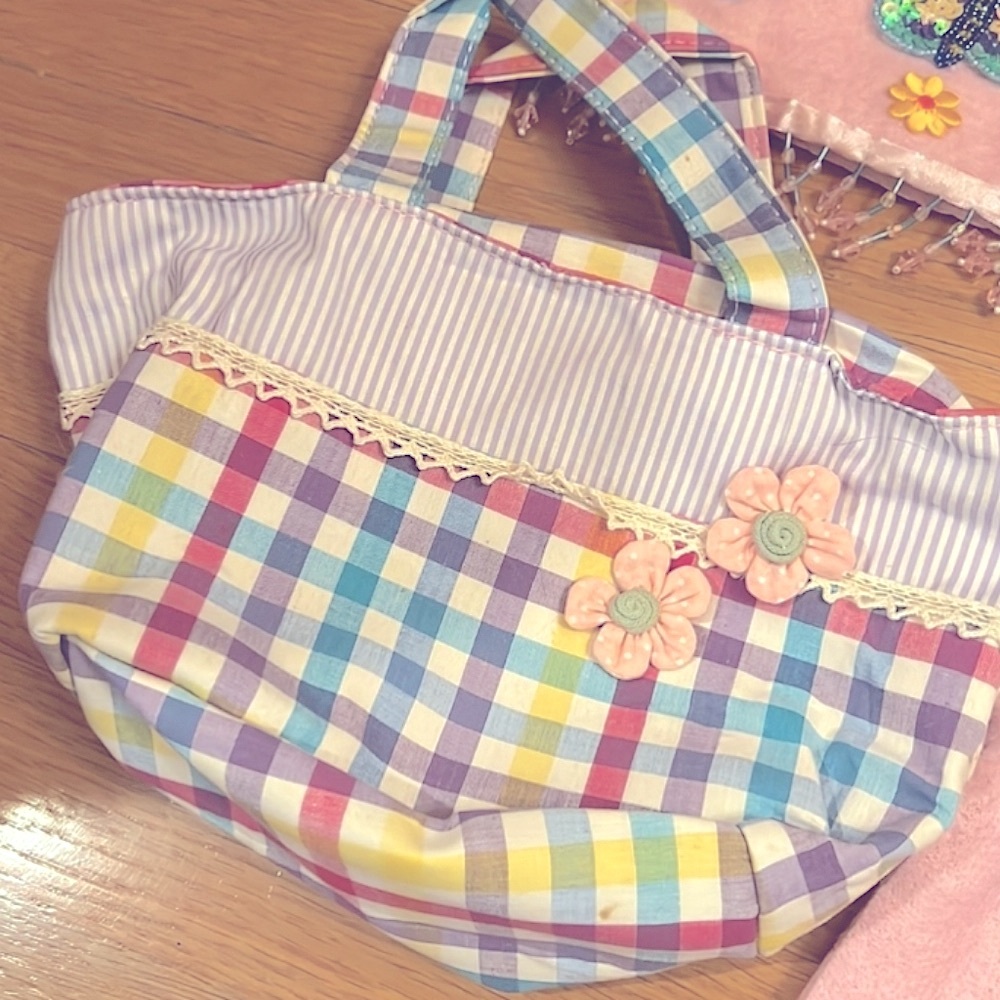 KIDS Plaid Bag for Kids Girls  Pocketbook Pink Blue Yellow Checked Print